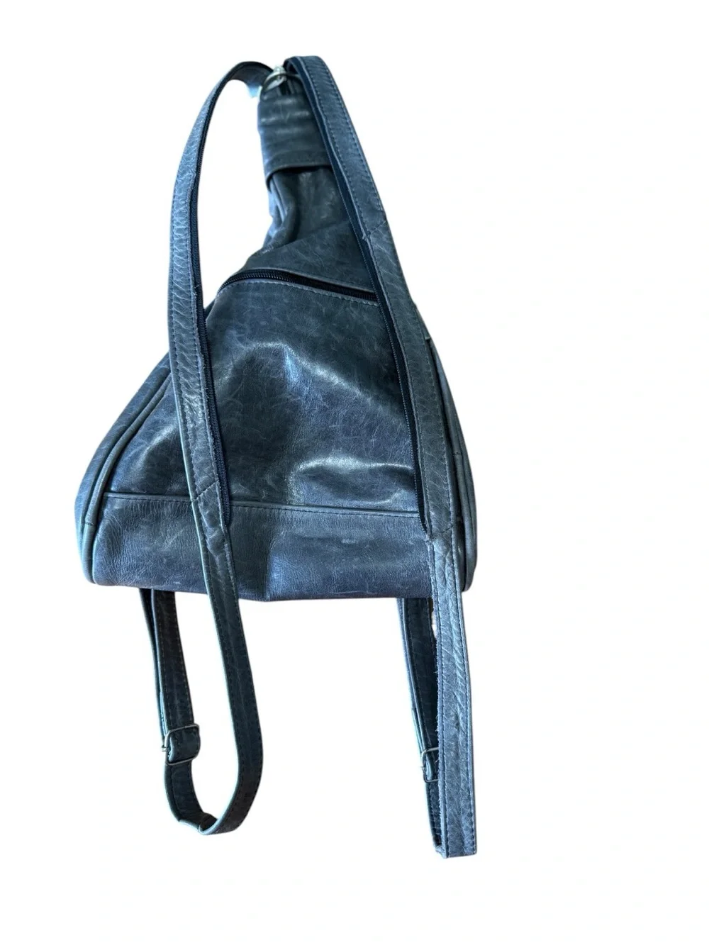 Vintage Gray Leather Convertible Sling Bag Backpack Crossbody-Leather